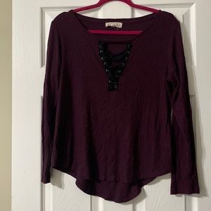 Burgundy, crisscross blouse